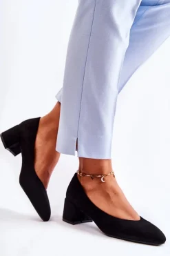 Damskie Boto Zamszowe Czółenka Na Niskim Słupku Czarne Torino