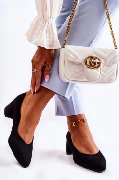 Damskie Boto Zamszowe Czółenka Na Niskim Słupku Czarne Torino