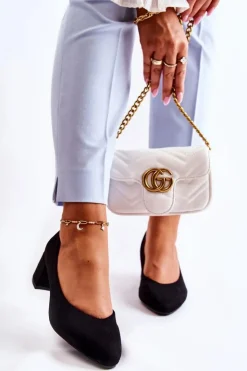 Damskie Boto Zamszowe Czółenka Na Niskim Słupku Czarne Torino