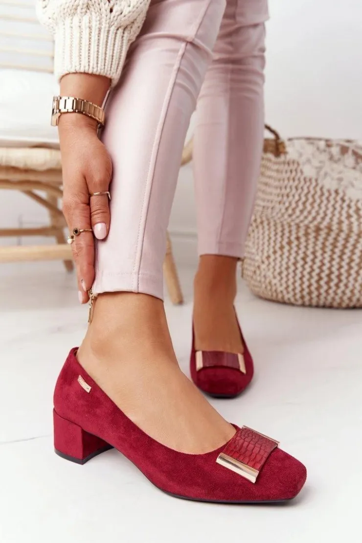 Discount Buty Sergio Leone Zamszowe Czółenka Na Obcasie Sergio Leone PB142 Bordowe