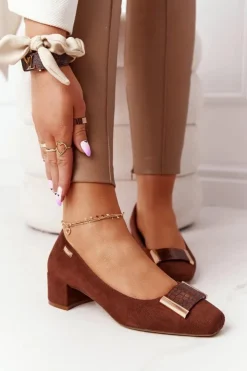 Buty Sergio Leone Zamszowe Czółenka Na Obcasie Sergio Leone PB142 Brązowe