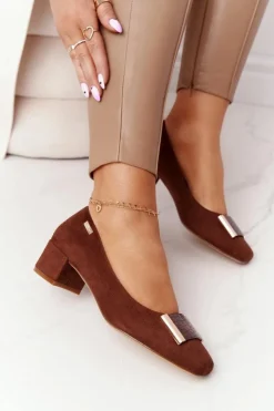 Buty Sergio Leone Zamszowe Czółenka Na Obcasie Sergio Leone PB142 Brązowe