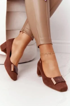 Buty Sergio Leone Zamszowe Czółenka Na Obcasie Sergio Leone PB142 Brązowe