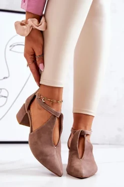 Laura Messi Czółenka Zamszowe|Czółenka Na Słupku*Zamszowe Czółenka Na Obcasie 2309 Beżowe