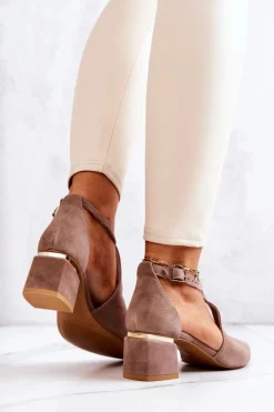 Laura Messi Czółenka Zamszowe|Czółenka Na Słupku*Zamszowe Czółenka Na Obcasie 2309 Beżowe