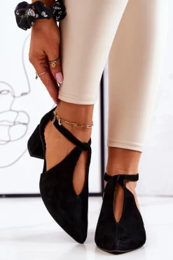 Damskie Laura Messi Zamszowe Czółenka Na Obcasie 2309 Czarne