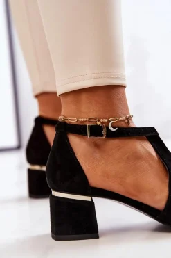 Damskie Laura Messi Zamszowe Czółenka Na Obcasie 2309 Czarne