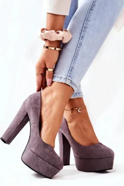 Damskie Boto Zamszowe Czółenka Na Platformie Szare Bemiso