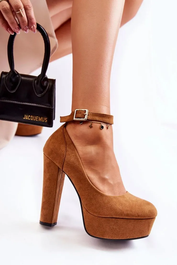 Boto Czółenka Na Platformie|Czółenka Na Słupku*Zamszowe Czółenka Na Platformie Camel Gottie