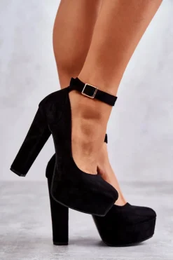 Damskie Boto Zamszowe Czółenka Na Platformie Czarne Rivia