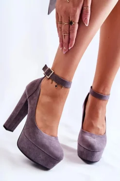 Damskie Boto Zamszowe Czółenka Na Platformie Szare Gottie