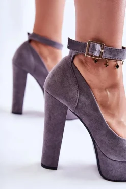 Damskie Boto Zamszowe Czółenka Na Platformie Szare Gottie