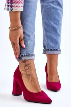 Buty Sergio Leone Zamszowe Czółenka Na Słupku Sergio Leone PB216 Fuksja