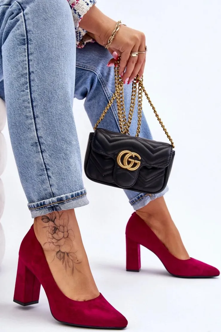 Buty Sergio Leone Zamszowe Czółenka Na Słupku Sergio Leone PB216 Fuksja