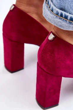 Buty Sergio Leone Zamszowe Czółenka Na Słupku Sergio Leone PB216 Fuksja