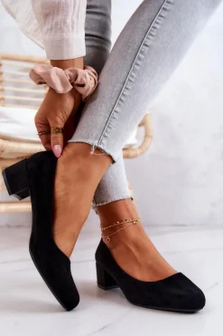 Damskie Buty Sergio Leone Zamszowe Czółenka Na Słupku Sergio Leone PB291 Czarne