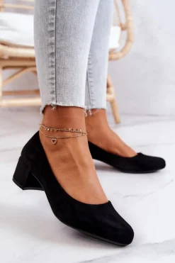 Damskie Buty Sergio Leone Zamszowe Czółenka Na Słupku Sergio Leone PB291 Czarne