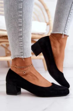 Damskie Buty Sergio Leone Zamszowe Czółenka Na Słupku Sergio Leone PB291 Czarne