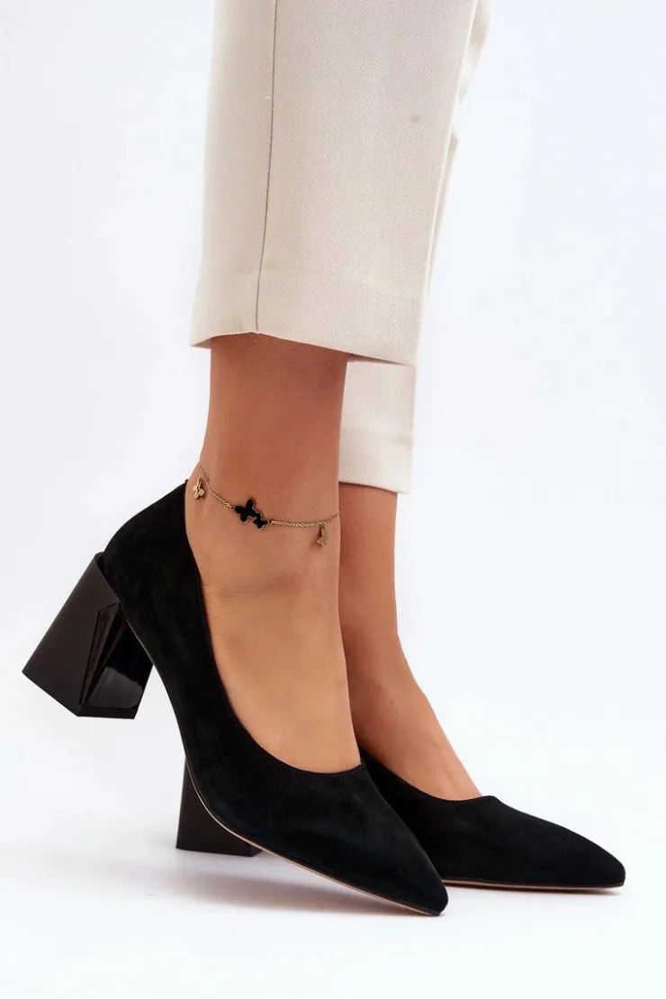 Damskie Buty damskie Vinceza Zamszowe Czółenka Na Słupku Czarne Alessyndra