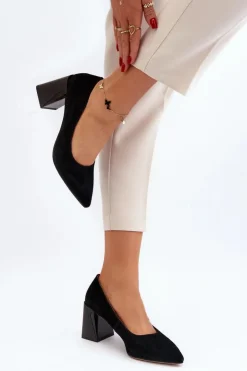 Damskie Buty damskie Vinceza Zamszowe Czółenka Na Słupku Czarne Alessyndra