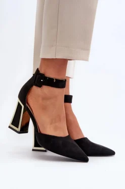 Damskie Boto Zamszowe Czółenka Na Słupku Czarne Lodho