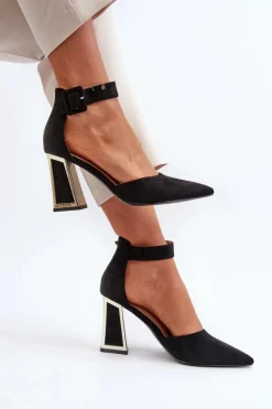 Damskie Boto Zamszowe Czółenka Na Słupku Czarne Lodho