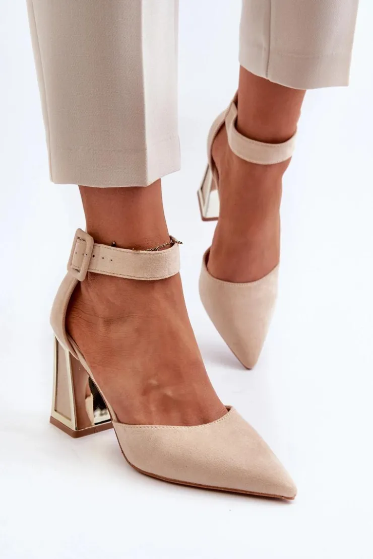 Clearance Boto Zamszowe Czółenka Na Słupku Beżowe Lodho