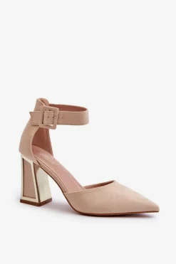 Clearance Boto Zamszowe Czółenka Na Słupku Beżowe Lodho