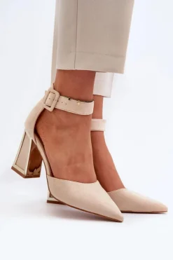 Clearance Boto Zamszowe Czółenka Na Słupku Beżowe Lodho