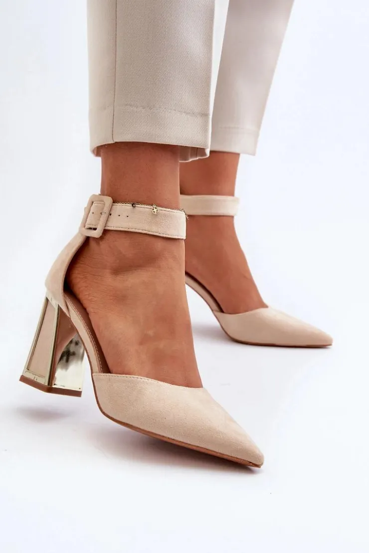 Clearance Boto Zamszowe Czółenka Na Słupku Beżowe Lodho