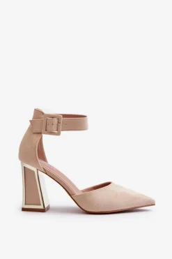 Clearance Boto Zamszowe Czółenka Na Słupku Beżowe Lodho