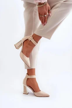 Clearance Boto Zamszowe Czółenka Na Słupku Beżowe Lodho