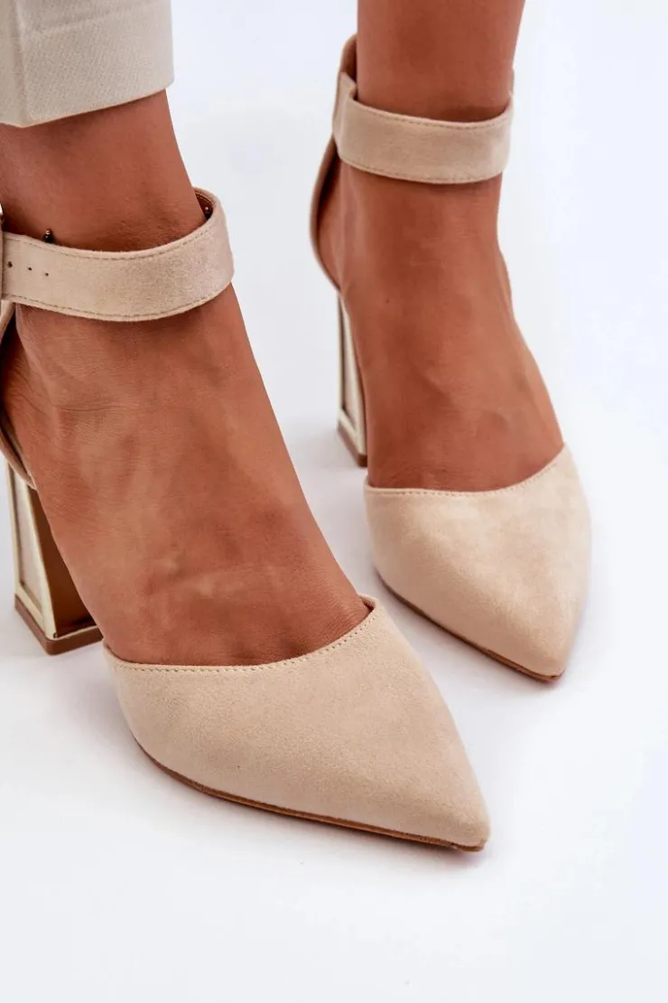 Clearance Boto Zamszowe Czółenka Na Słupku Beżowe Lodho