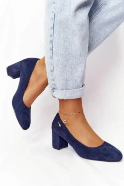 Discount Buty Sergio Leone Zamszowe Czółenka Na Słupku Sergio Leone PB178 Granatowe