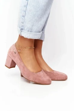 Damskie Buty Sergio Leone Zamszowe Czółenka Na Słupku Sergio Leone PB178 Różowe