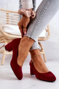 Online Buty Sergio Leone Zamszowe Czółenka Na Słupku Sergio Leone PB178 Bordowe