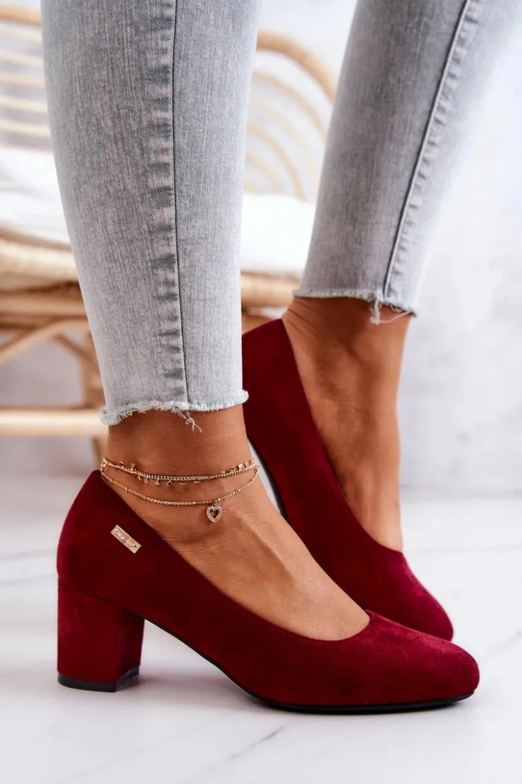 Online Buty Sergio Leone Zamszowe Czółenka Na Słupku Sergio Leone PB178 Bordowe