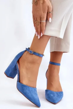 Boto Czółenka Zamszowe|Czółenka Na Słupku*Zamszowe Czółenka Na Słupku Niebieskie Lexie