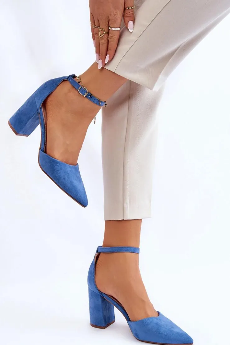 Boto Czółenka Zamszowe|Czółenka Na Słupku*Zamszowe Czółenka Na Słupku Niebieskie Lexie