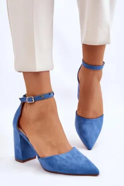 Boto Czółenka Zamszowe|Czółenka Na Słupku*Zamszowe Czółenka Na Słupku Niebieskie Lexie