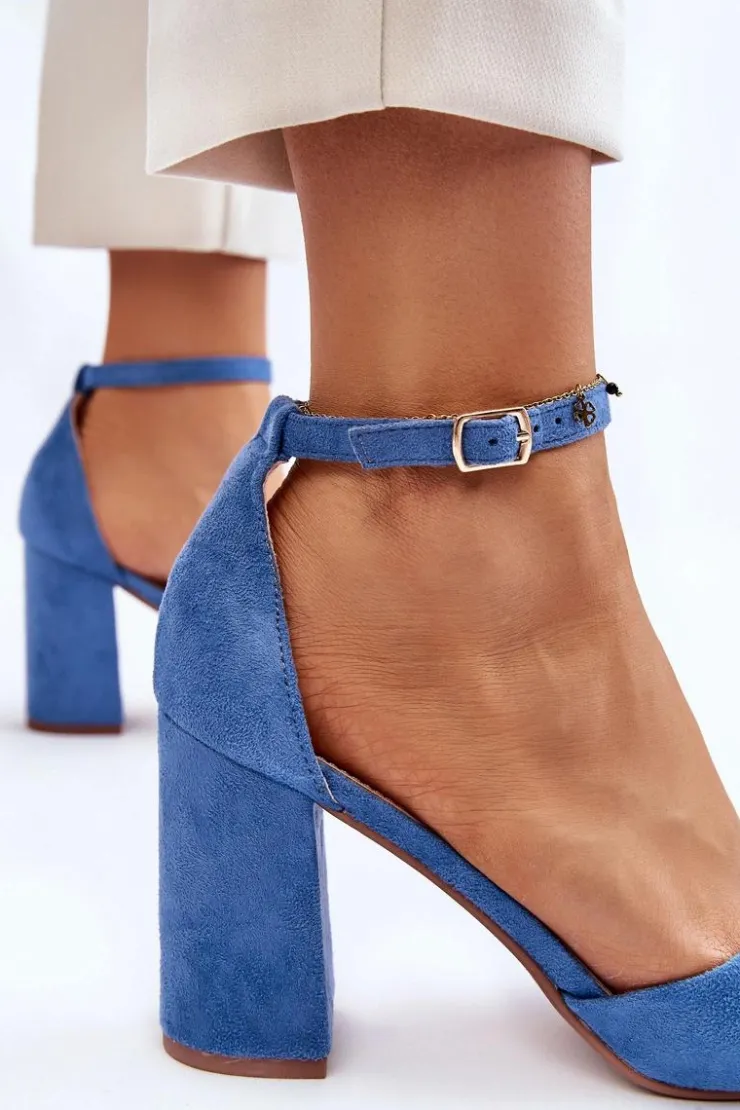 Boto Czółenka Zamszowe|Czółenka Na Słupku*Zamszowe Czółenka Na Słupku Niebieskie Lexie