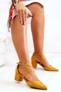 Boto Czółenka Zamszowe|Czółenka Na Słupku*Zamszowe Czółenka Na Słupku W Szpic Żółte Shelley