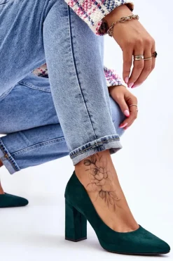 Damskie Buty Sergio Leone Zamszowe Czółenka Na Słupku Sergio Leone PB216 Zielone