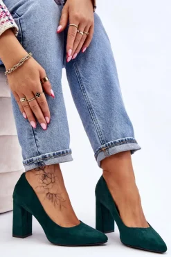 Damskie Buty Sergio Leone Zamszowe Czółenka Na Słupku Sergio Leone PB216 Zielone