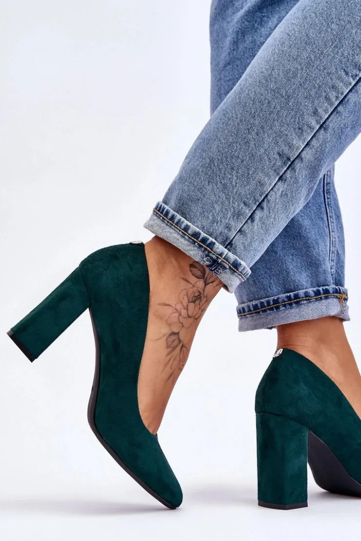 Damskie Buty Sergio Leone Zamszowe Czółenka Na Słupku Sergio Leone PB216 Zielone