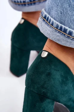 Damskie Buty Sergio Leone Zamszowe Czółenka Na Słupku Sergio Leone PB216 Zielone