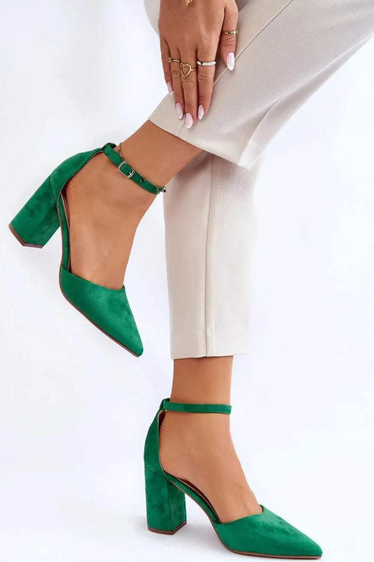 Boto Czółenka Zamszowe|Czółenka Na Słupku*Zamszowe Czółenka Na Słupku Zielone Lexie