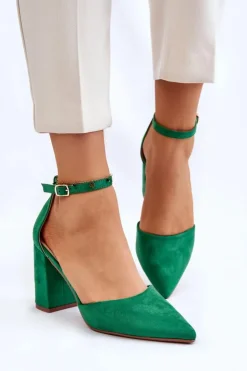 Boto Czółenka Zamszowe|Czółenka Na Słupku*Zamszowe Czółenka Na Słupku Zielone Lexie