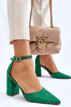 Boto Czółenka Zamszowe|Czółenka Na Słupku*Zamszowe Czółenka Na Słupku Zielone Lexie