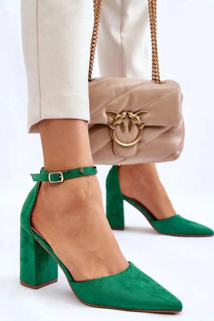 Boto Czółenka Zamszowe|Czółenka Na Słupku*Zamszowe Czółenka Na Słupku Zielone Lexie